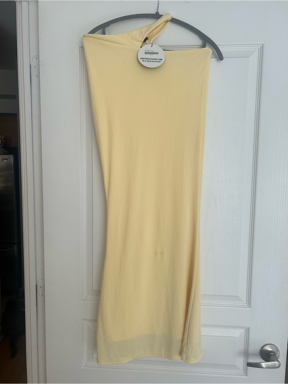 Baby Boo butter yellow skirt set with matching one shoulder crop top